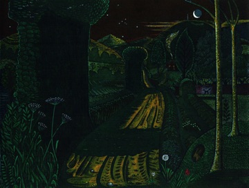 NIGHT ON THE LANE
unique hand-coloured etching and aquatint 20 x 25 cm